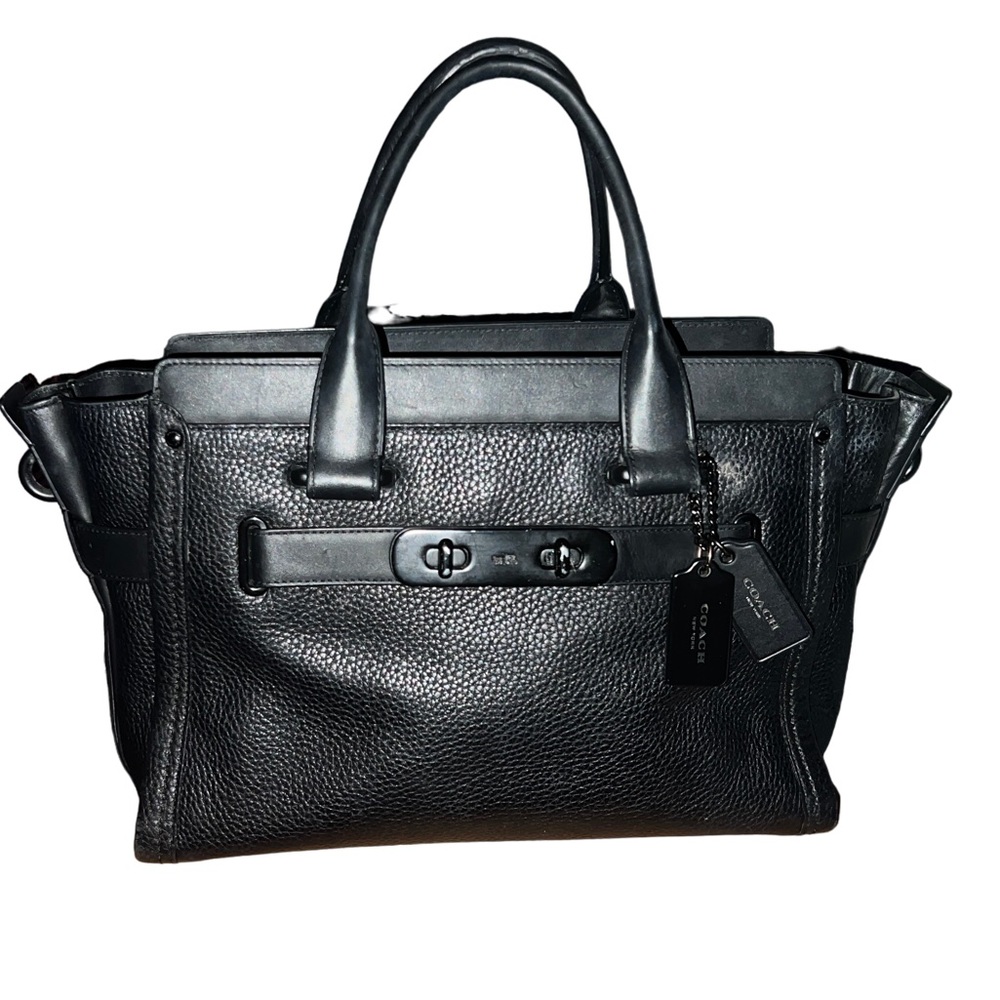 Coach “Swagger” Black with Black Hardware Rare! 14” x 9” satchel handbag